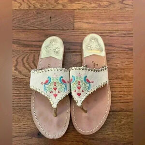 Jack Rogers Embroidered Bird Floral Sandals Sz 9.5